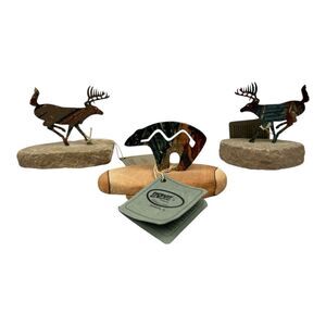 Tazart Petroglyphs Fetish Bear Neil Rose 2 Deers Sculpture Collector Metal 2"3"